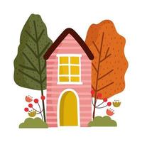 countryside house trees leaves nature isolated design white background