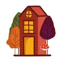 rural house trees mushroom nature white background vector