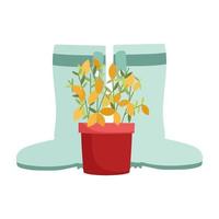 gardening, rubber boots and potted plant isolated design vector