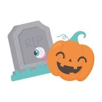 happy halloween tombstone pumpkin with spooky eye vector