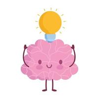 world mental health day, cartoon brain light bulb idea vector