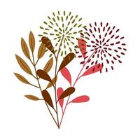 flowers and branches leaves nature isolated icon design vector