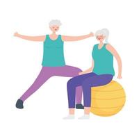 activity seniors, happy elderly women practicing exercises with ball vector