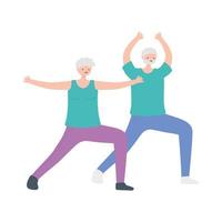 activity seniors, old man and woman stretching exercises sport