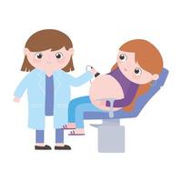 pregnancy and maternity, pregnant woman and doctor doing ultrasound vector