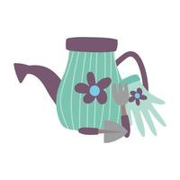 gardening, watering can glove rake and spade tools vector