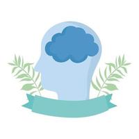 día mundial de la salud mental, diseño aislado del emblema del cerebro de la cabeza del perfil vector