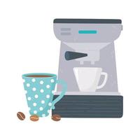 coffee brewing methods, coffee machine with cups and seeds vector