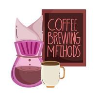 coffee brewing methods, drip cup and board menu vector