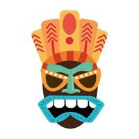 tiki wooden mask primitive ancient isolated on white background vector