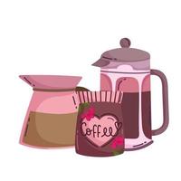 coffee brewing methods, french press kettle and pack vector