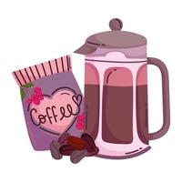 coffee brewing methods, french press pack and dry seeds vector