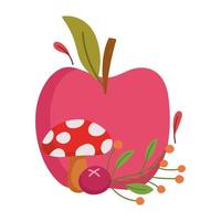 happy thanksgiving day, apple mushroom berry leaves nature celebration vector