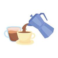 día internacional del café, tetera y tazas bebida fresca tarjeta vector