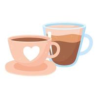 día internacional de tazas de café, cerámica y vidrio con bebida. vector