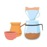 métodos de preparación de café, goteo turco y taza vector