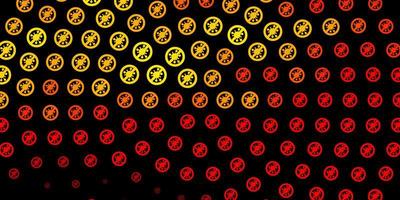 Dark Red, Yellow vector backdrop with virus symbols
