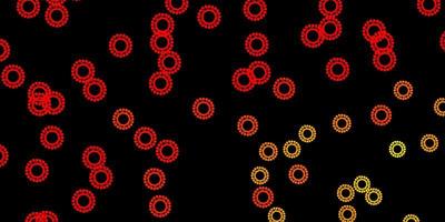 Dark red, yellow vector pattern with coronavirus elements