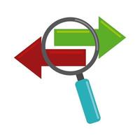 data analysis, magnifying glass searching information flow flat icon vector