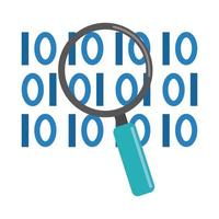 data analysis, magnifying glass binary digital development flat icon vector