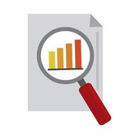 análisis de datos, gráfico de información del documento icono plano de lupa de economía vector