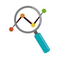 data analysis, magnifier dotted line chart marketing flat icon vector
