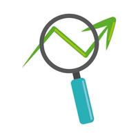 data analysis, magnifying glass profit arrow business flat icon vector