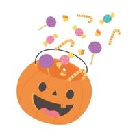 happy halloween pumpkin bucket filled candies celebration