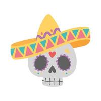 day of the dead, skull with hat traditional mexican celebration vector