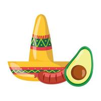 mexican independence day, mustache sausage and avocado, celebrated in september vector