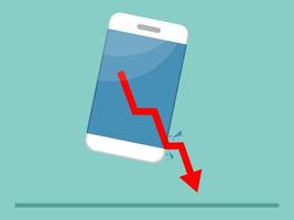 economic crisis down red arrow breaking through from mobile screen vector