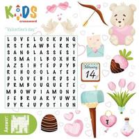 Easy word search crossword puzzle Valentines day vector