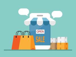 store on mobile, online shopping concept vector