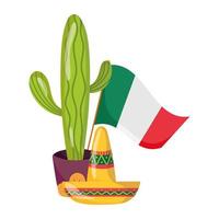 día de la independencia mexicana, sombrero de cactus en maceta y bandera, celebrado en septiembre