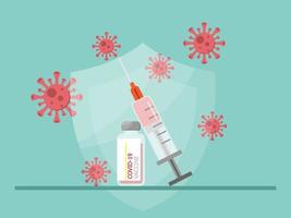 vaccine and syringe for prevention covid-19 vector