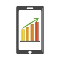 análisis de datos, estrategia empresarial de gráficos digitales de teléfonos inteligentes e icono plano de inversión vector