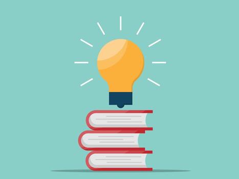 light bulb floating on stack of books vector