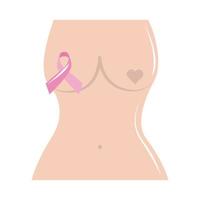 breast cancer awareness month, female body ribbon healthcare concept flat icon style vector