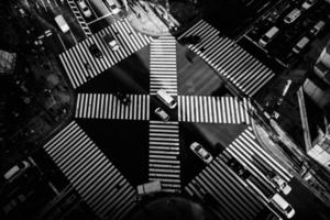 Tokyo, Japan, 2020 - Black and white aerial view of a busy intersection photo