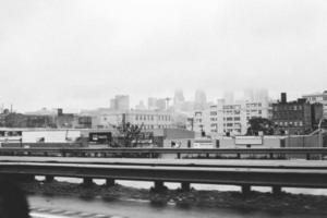 Grayscale of high-rise buildings photo