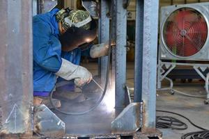 Welder in blue uniform photo