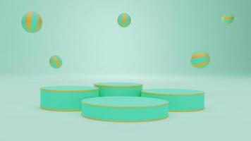 Green podiums with gold and green balls photo