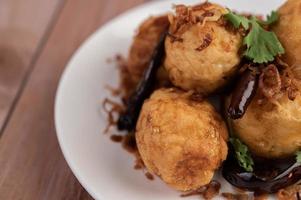 Boiled eggs stir-fried with tamarind sauce photo