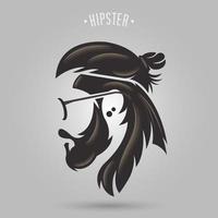 Hipster man with brown hair, mustache and glasses vector