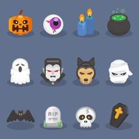 Cute Halloween icon set vector