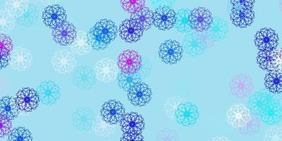 Fondo de doodle de vector rosa claro, azul con flores.