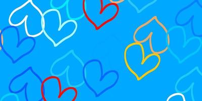 Light Blue, Yellow vector background with Shining hearts.