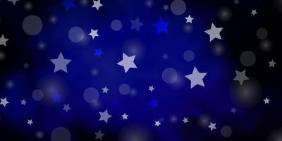 Dark BLUE vector backdrop with circles, stars.