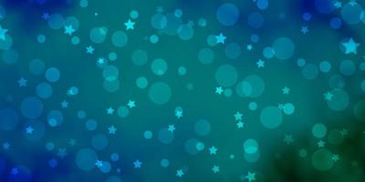 Light Blue, Green vector texture with circles, stars.