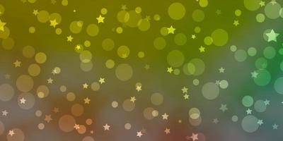 Light Green, Red vector background with circles, stars.